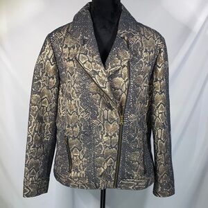 Chico’s Gold and Black Snake Print Women's Moto Jacket Size 2